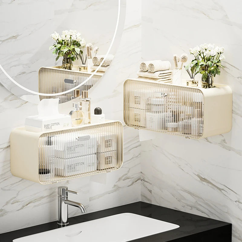 Étagère murale salle de bain avec boîte à mouchoirs