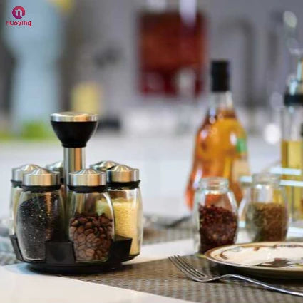 Support de rangement condiments rotatif en verre