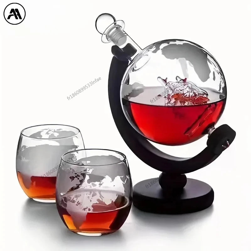 Ensemble carafe globe créative 900ml avec support bois