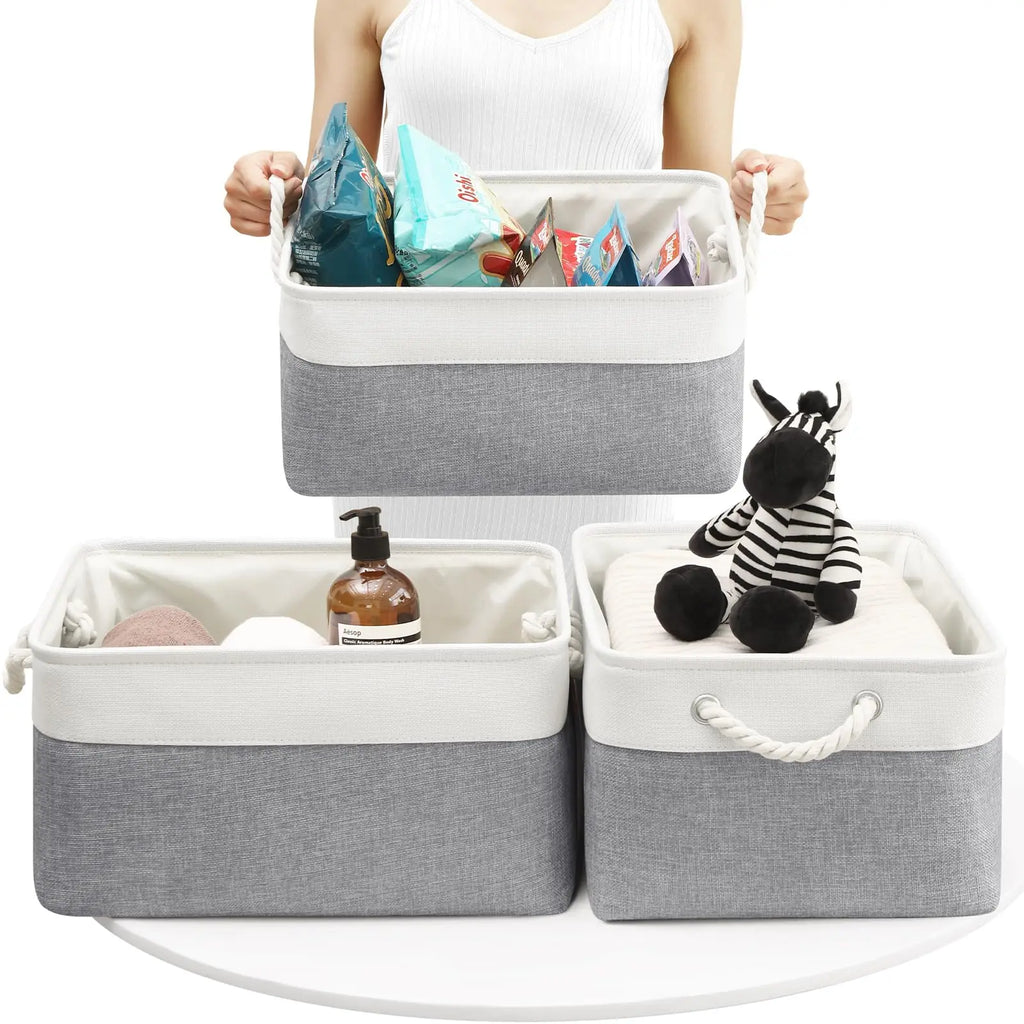 Lot de 3 paniers de rangement pliables en tissu de lin