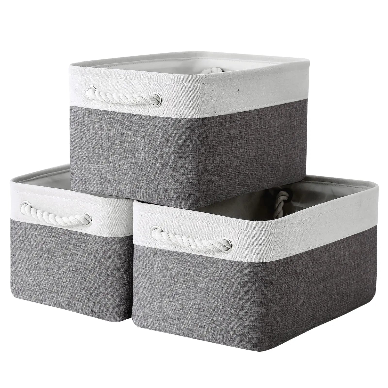Lot de 3 paniers de rangement pliables en tissu de lin