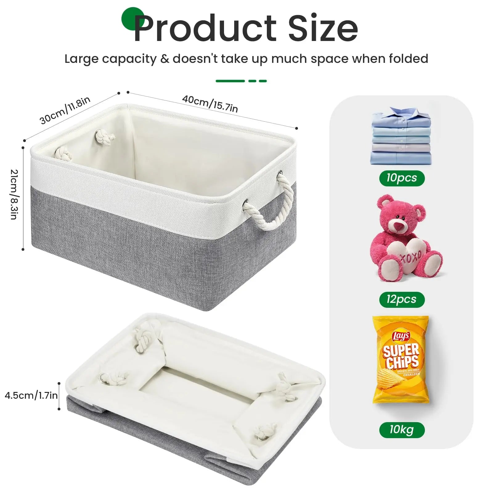 Lot de 3 paniers de rangement pliables en tissu de lin