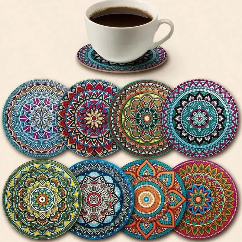 Sous-verres en bois Mandala gravés au laser (lot de 8)