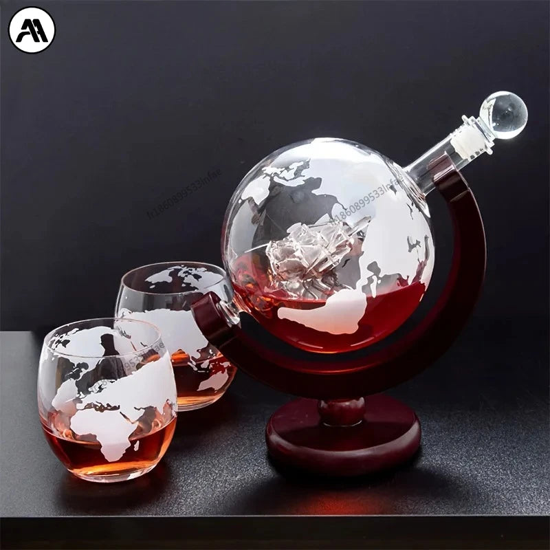 Ensemble carafe globe créative 900ml avec support bois