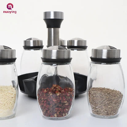 Support de rangement condiments rotatif en verre