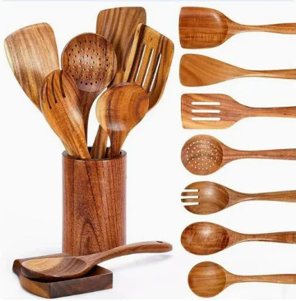 Ensemble ustensiles pâtisserie en bois avec seau de rangement