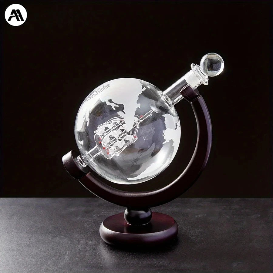 Ensemble carafe globe créative 900ml avec support bois