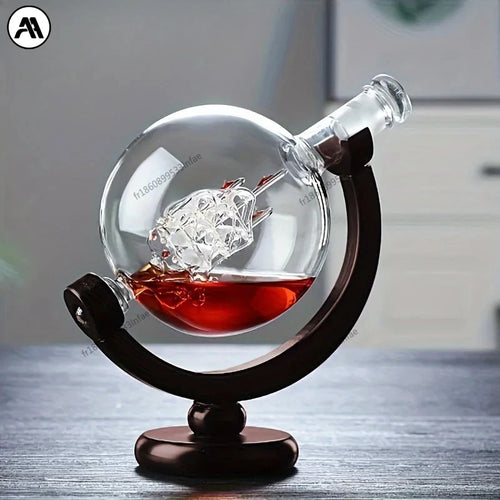 Ensemble carafe globe créative 900ml avec support bois