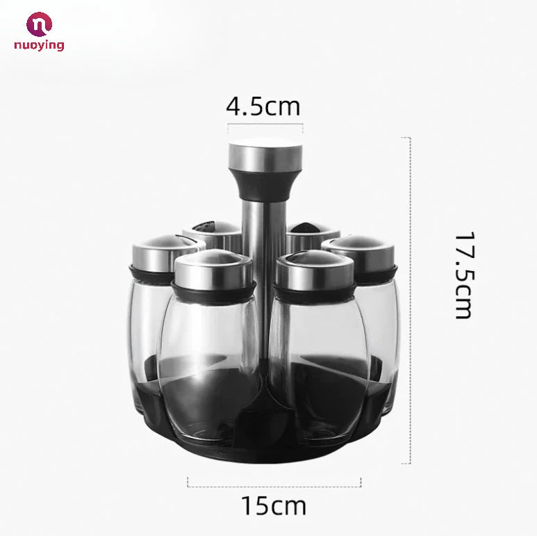 Support de rangement condiments rotatif en verre