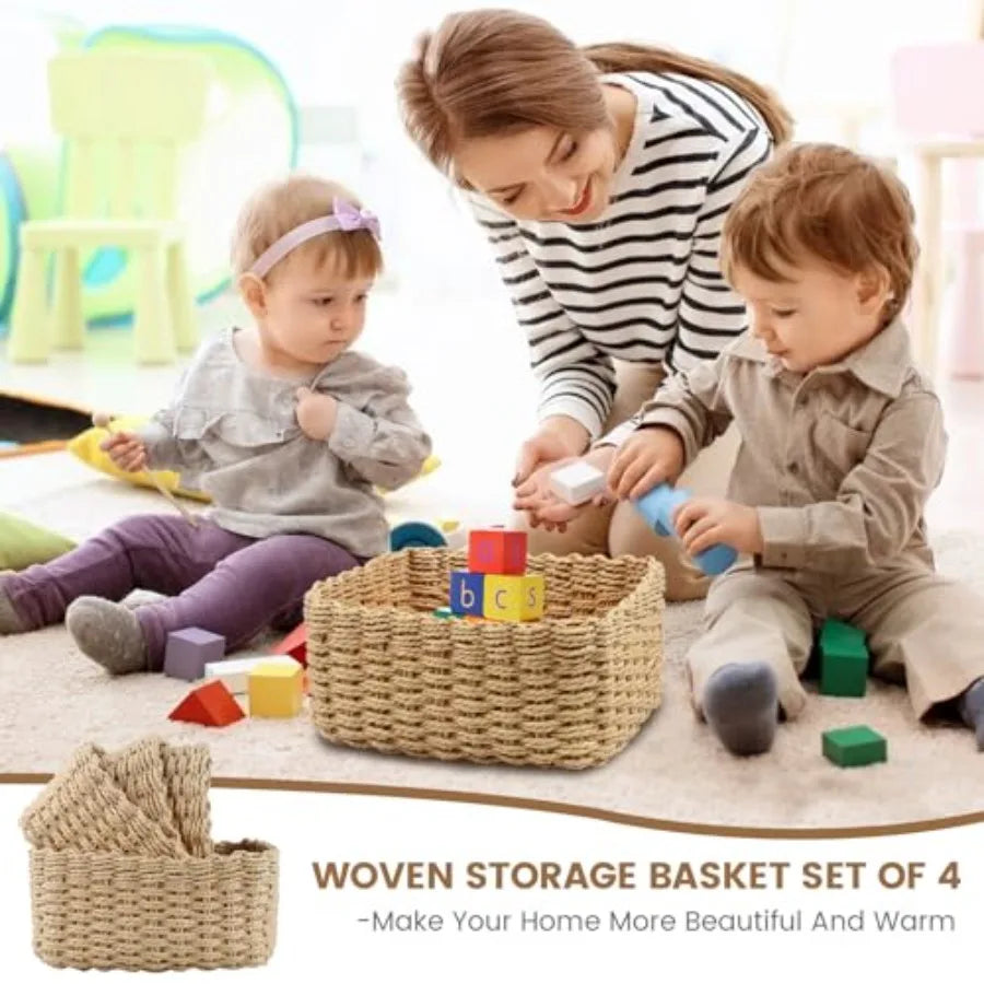 Lot de 4 paniers de rangement en osier tressé