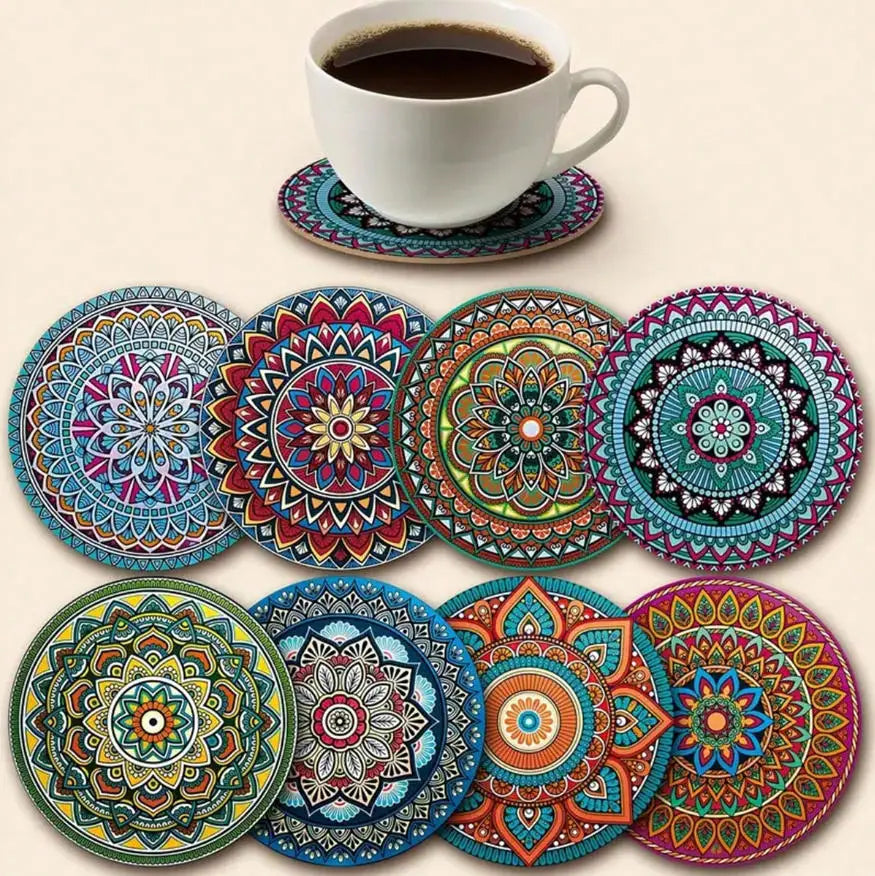 Sous-verres en bois Mandala gravés au laser (lot de 8)