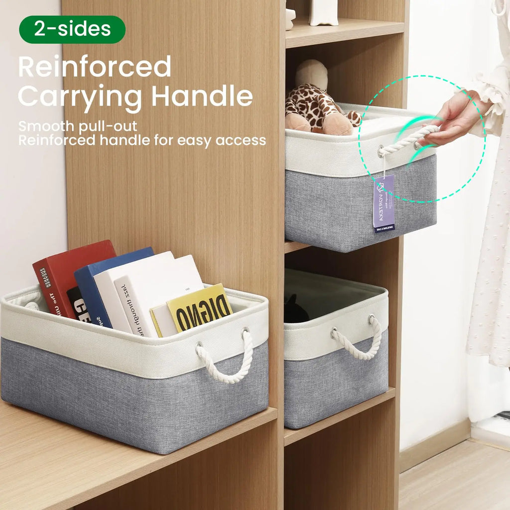 Lot de 3 paniers de rangement pliables en tissu de lin