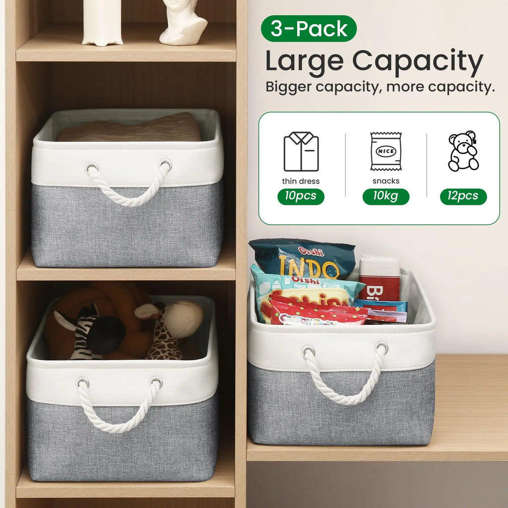 Lot de 3 paniers de rangement pliables en tissu de lin