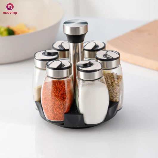 Support de rangement condiments rotatif en verre