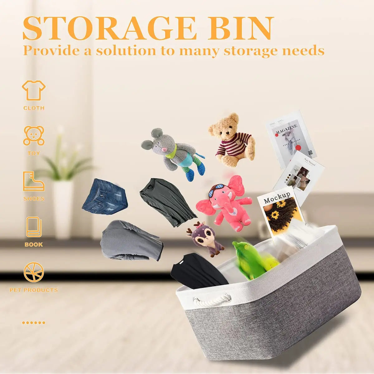 Lot de 3 paniers de rangement pliables en tissu de lin