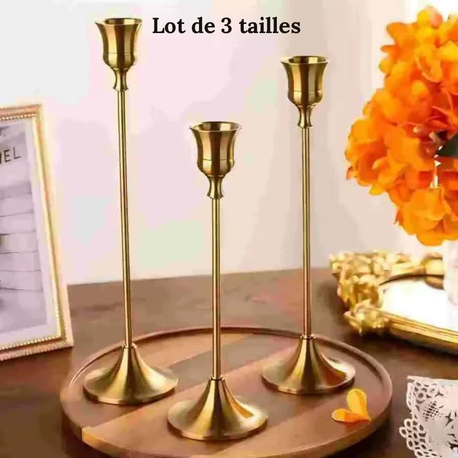 Bougeoirs métal style européen (lot de 3)