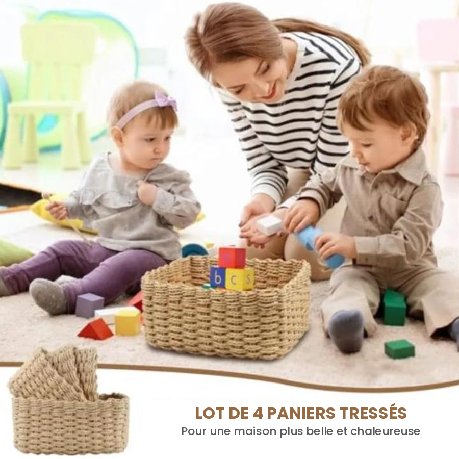 Lot de 4 paniers de rangement en osier tressé