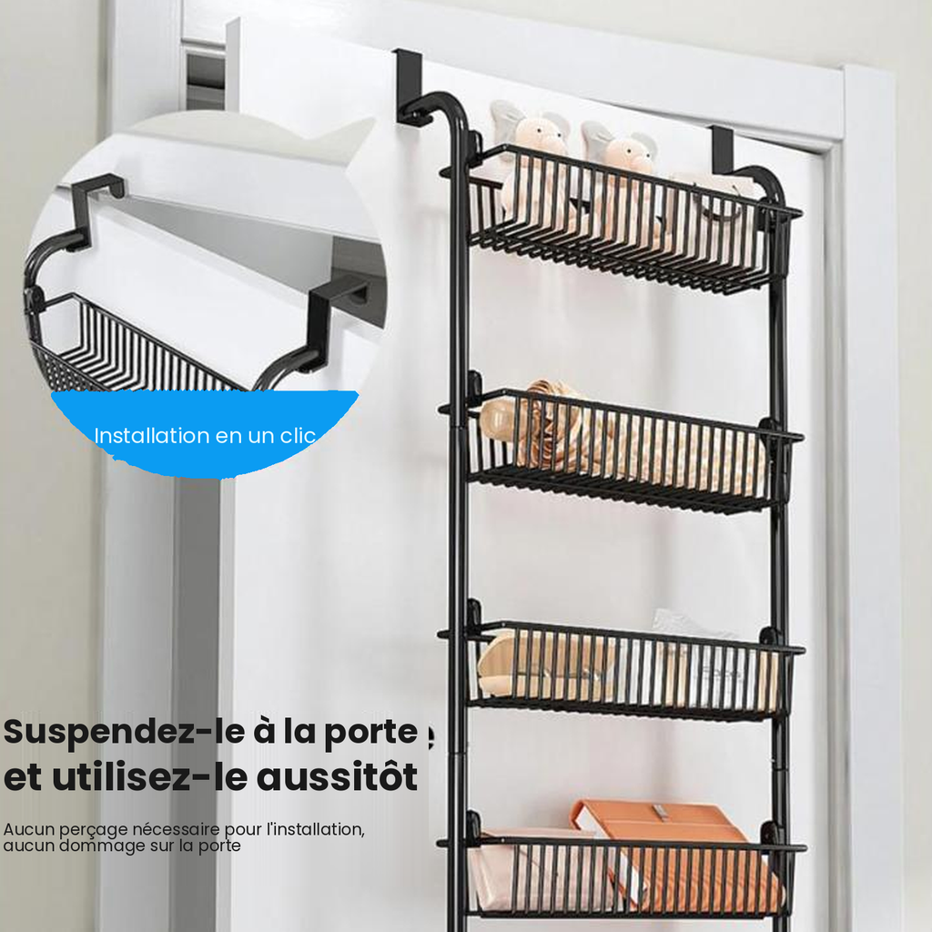 Étagère suspendue de porte, 6 paniers métalliques