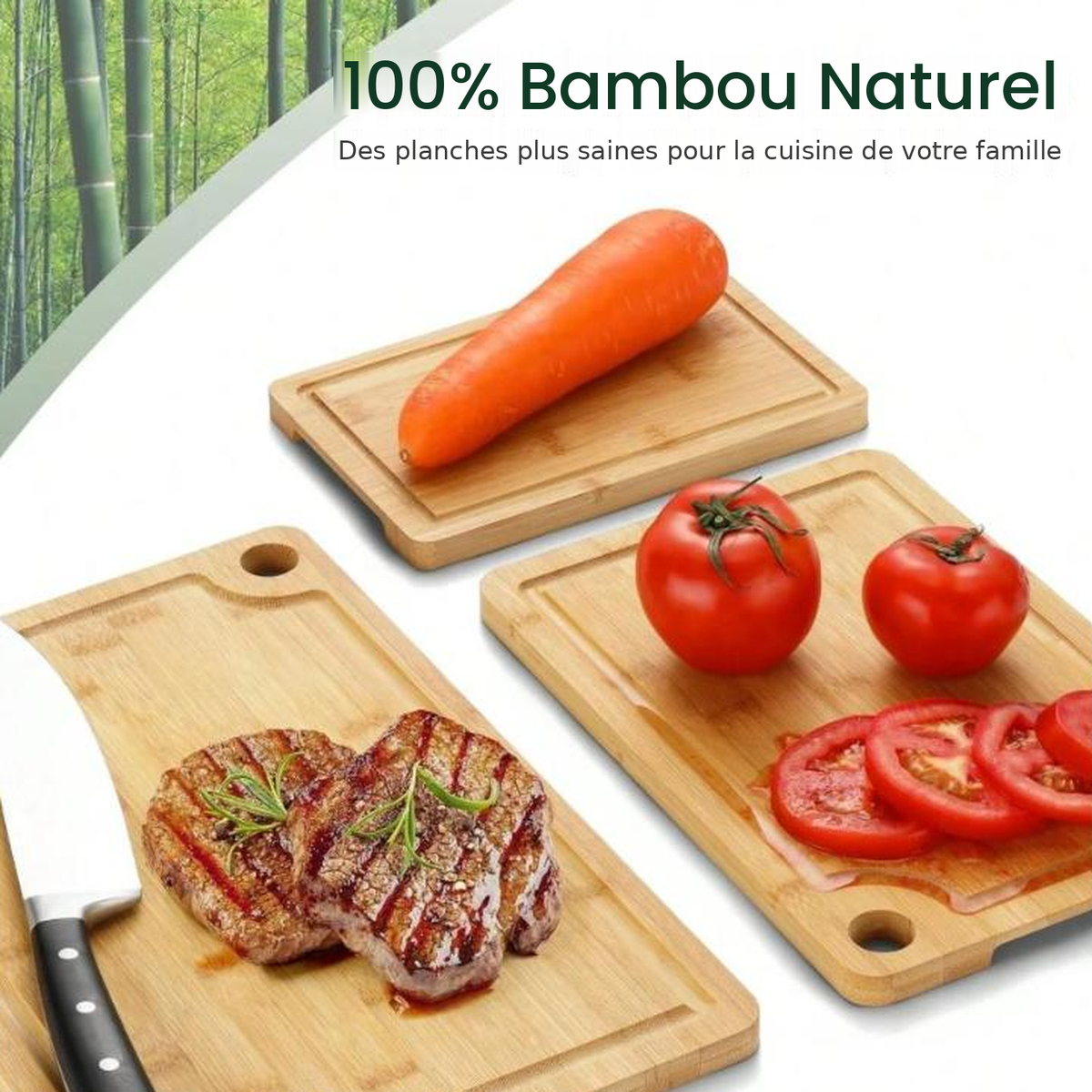 Planche à découper en bambou avec rainures